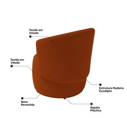 Poltrona Decorativa Aisha Orgânica Veludo Terracota - Desk Design - 6