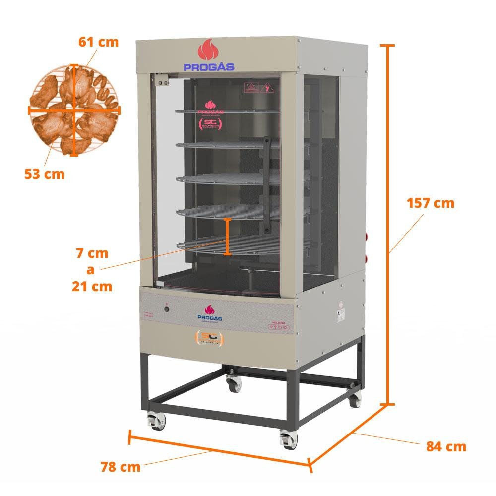 Forno Assador Frango Multiuso Giratório 5 Grelhas 75Kg de Carne Prp-242 G5 Bivolt - Progás - 4