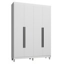 Ver imagem 2 de Guarda-Roupa Solteiro com Pés 4 Portas Batentes Branco/Branco/Preto Saturno Madesa