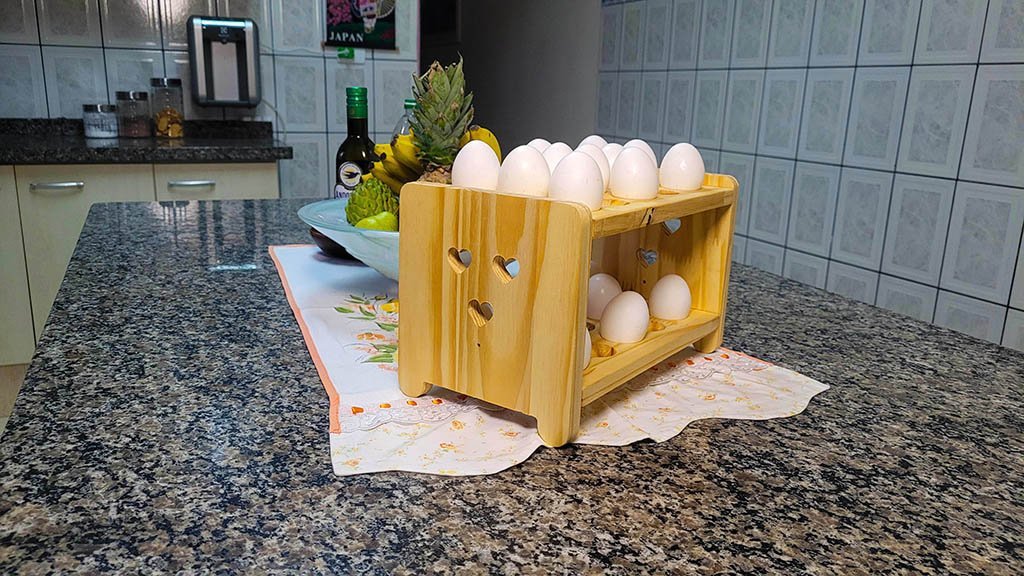 Porta Ovos Reto em Madeira Para 30 Unidades - Suporte para Ovos/Organizador de Ovos - Cesta para Ovo - 3