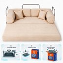 Ver imagem 4 de Sofá Cama Chegada Molas Ensacadas Á Vácuo 2 Lugares 1,80m Veludo Cotelê Bege - King House