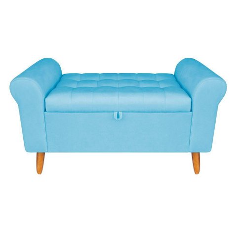 Recamier Baú Rio 120cm Suede Azul Turquesa Madeira Inova Decor