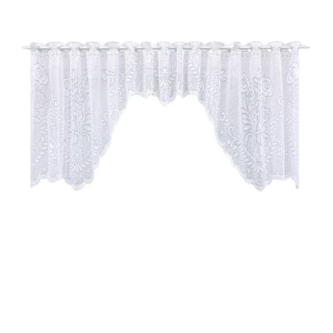 Cortina Bando Renda Cascata Cozinha Floral Branca 2,95x1,00