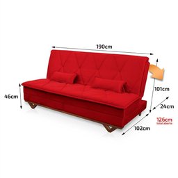 Sofá Cama Estoril 1,90m Suede Velut - King House - 2