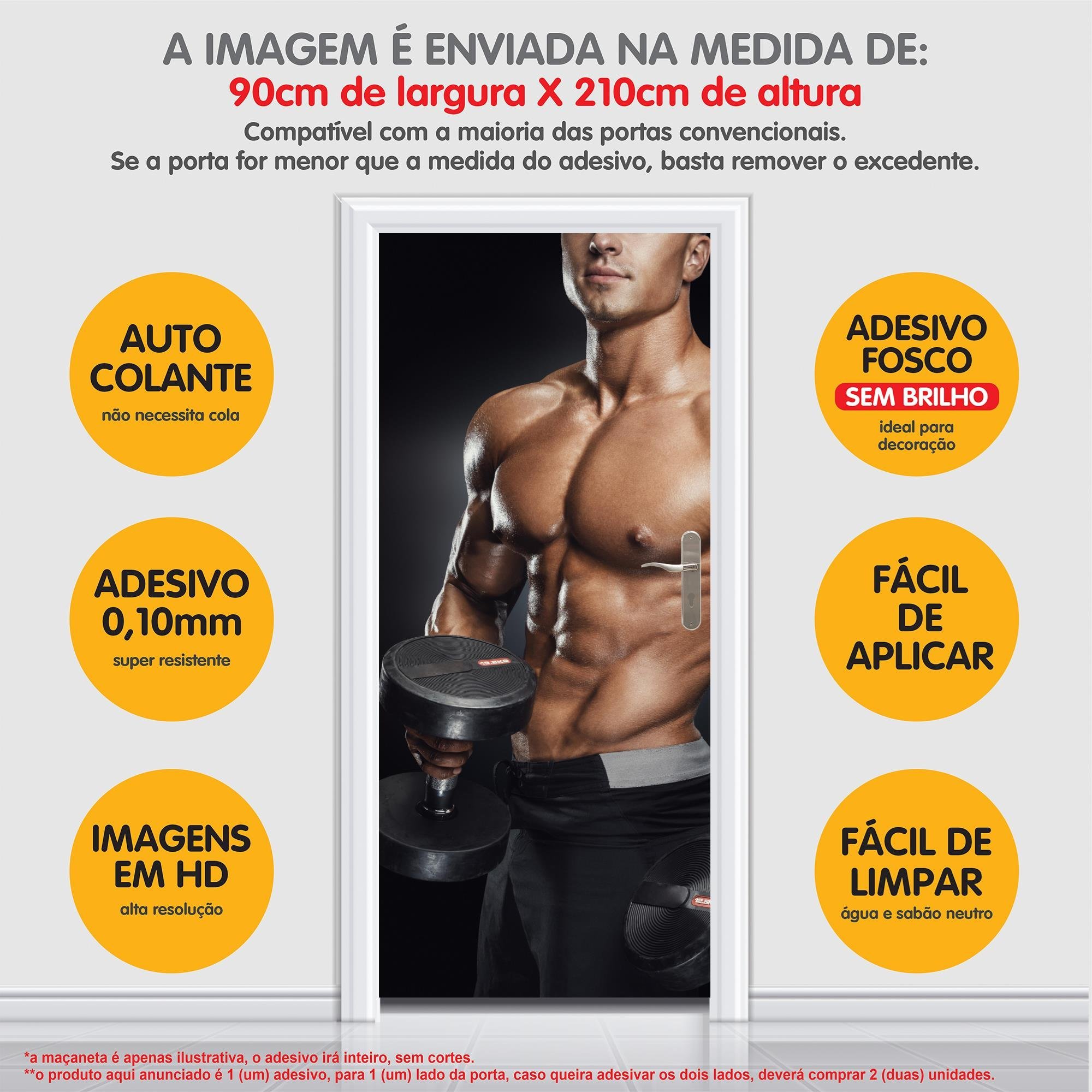 Adesivo Decorativo Porta Academia Fitness Homem Alteres - 5