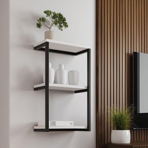 Nicho de Parede para Banheiro 3 Prateleiras e Branco Preto