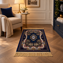 Ver imagem 2 de Tapete Persa Royal Azul Marinho 50x85cm Fio Acetinado - Decoração para Quarto e Sala