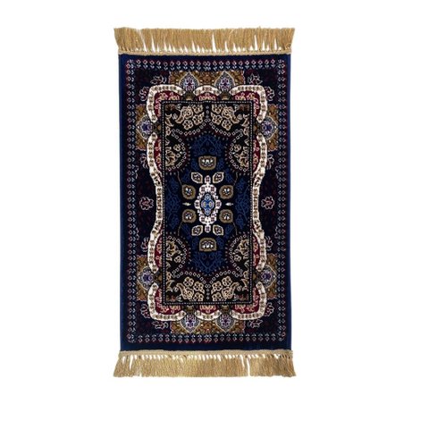 Tapete Persa Royal Azul Marinho 50x85cm Fio Acetinado - Decoração para Quarto e Sala