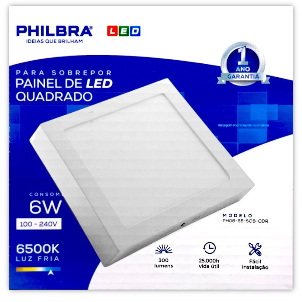 KIT 5 Painel Plafon LED Sobrepor Quadrado 6W Branco Frio - 7