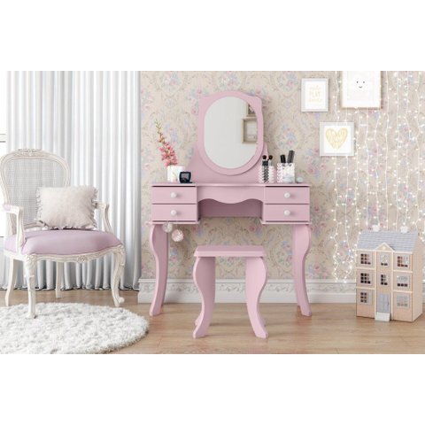 Penteadeira Pr Estilo Clássico com Banqueta Cor Rosa Pt