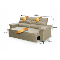 Sofá Retrátil Reclinável 3 Lugares com Molas 2,00m Quantum Suede Velut Bege - King House - 3