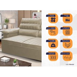 Sofá Retrátil Reclinável 3 Lugares com Molas 2,00m Quantum Suede Velut Bege - King House - 2