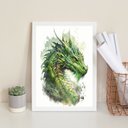 Ver imagem 1 de Quadro Decorativo Aquarela Dragão Verde 24x18cm - com Vidro:madeira Preta