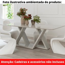 Mesa de Jantar Livia Flora 180 cm Retangular Borda Arredondada Madeira Vidro Colado Laca Off White - 4 Mesa de Jantar Livia Flora 180 cm Retangular Borda Arredondada Madeira Vidro Colado Laca Off White - 4