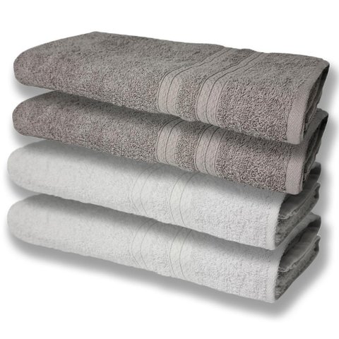 4 Toalhas Super Felpudas Grande e Grossa Algodão 80x150 Itália Soft Beka - Branco/cinza Branco/