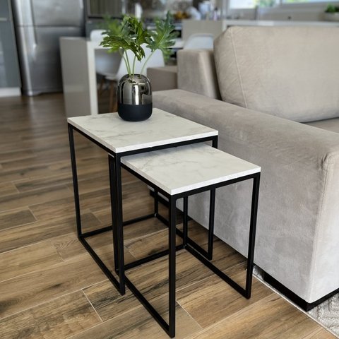 Conjunto de Mesas Ninho Atlanta Marmorizado - Preto