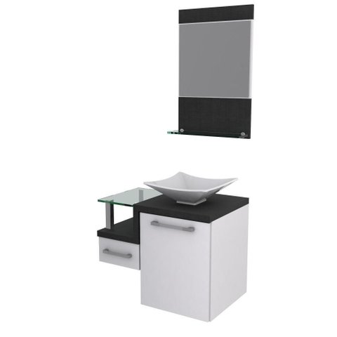 Gabinete para Banheiro C-cuba L34 e Espelheira Legno 631 Branco Chess C-preto Ônix