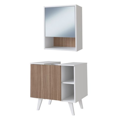 Gabinete e Armario com Espelho para Banheiro B95 Branco Montana Novam