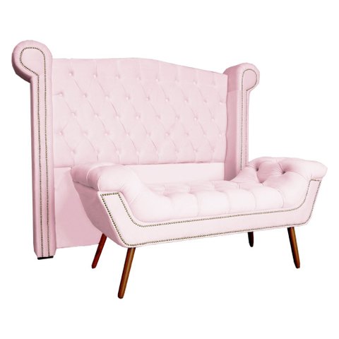 Conjunto Sienna Cabeceira e Recamier Queen 160 Cm Corano Rosa Bebe - LM DECOR