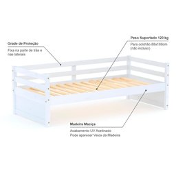 Cama Solteiro Eco Madeira Maciça Branco Mobilistore - 3