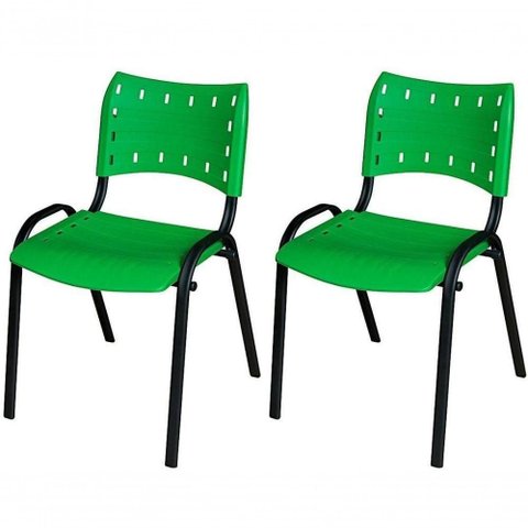 Cadeira Iso Base Preto Igreja, Escola, Escritório - Verde Kit 2 Peças