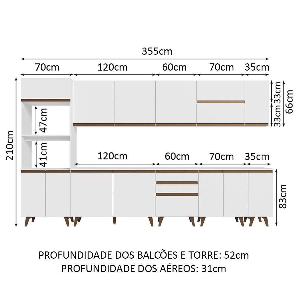 Armário de Cozinha Completa 355cm Branco Reims da Sabrina Madesa - 4