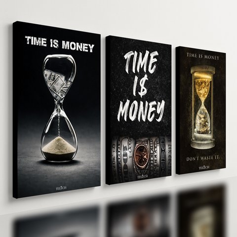 Kit 3 Quadro Decorativo Dinheiro Money Riqueza Tempo Quarto Qualidade Premium Moderno 28x20cm