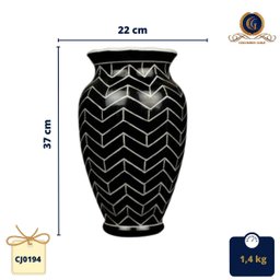 Vaso de cerâmica dolomita e acabamento Glaze com fundo preto e pintura estilo "Chevron" cor branca - 2