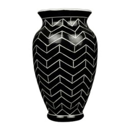 Vaso de cerâmica dolomita e acabamento Glaze com fundo preto e pintura estilo "Chevron" cor branca - 1