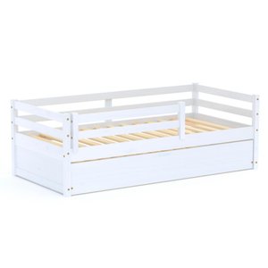 Bicama Infantil Eco com Grade de Proteção Madeira Maciça Branco Mobilistore