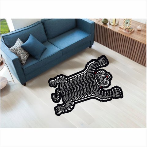 Tapete Capacho Animal Tigre Listrado no Formato 1,00x0,60 Cm:cinza