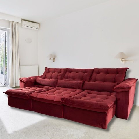 Sofá Retrátil e Reclinável Articulado Ipanema - 2,20m de Largura e Abertura Grande em Veludo Premium