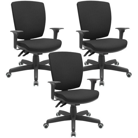 Kit 03 Cadeiras de Escritório Diretor Office Giratória Preto Alta Flexi P03 Poliéster Preto - Lyam L