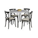 Ver imagem 2 de Mesa Jantar Redonda Branca Elen 110cm Hairpin com 4 Cadeiras Katrina Preta