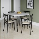 Ver imagem 1 de Mesa Jantar Redonda Branca Elen 110cm Hairpin com 4 Cadeiras Katrina Preta