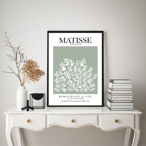 Quadro Decorativo Arte de Matisse Verde 24x18cm:moldura Preta