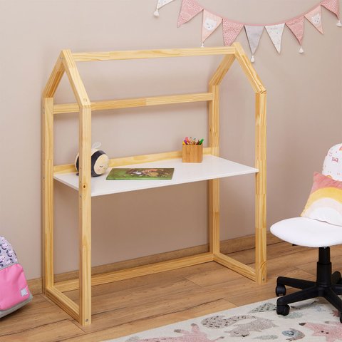 Mesinha Infantil Escrivaninha Desenho Madeira Montessori Regulável Tina Natural Branco Idimex