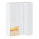Ver imagem 2 de Guarda-Roupa Modulado Infantil com LED 3 Peças 4 Portas Wave Casatema MadeiraOriginals Branco/Marrom