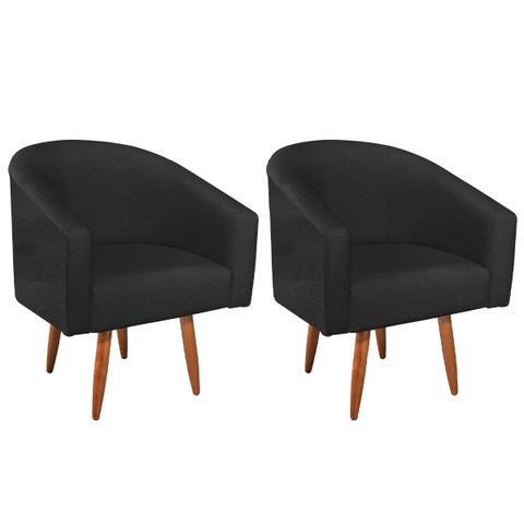 Kit 02 Poltronas Decorativas Sala de Estar Recepção Luiza Pés Palito Suede - Doce Sonho Móveis KIT 2