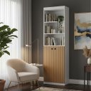 Ver imagem 1 de Armário Estante Multiuso Parma 2 Portas e Prateleiras 178cm - Organizador Moderno - Branco / Ripado