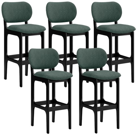 Kit 5 Banquetas Alta Bar Cozinha Sala Jantar Fixa Betta L02 Preto Linho Verde Musgo - Lyam Decor