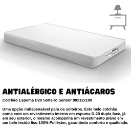 Colchão Solteiro Infantil de Espuma D20 188x88x12 Branco - 5