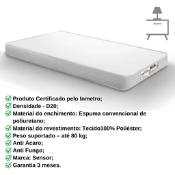 Colchão Solteiro Infantil de Espuma D20 188x88x12 Branco - 6