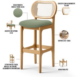 Kit 02 Banquetas Altas Para Cozinha Bancada Sala Tela Betta Fixa L02 Bouclê Oliva - Lyam Lyam Decor - 4