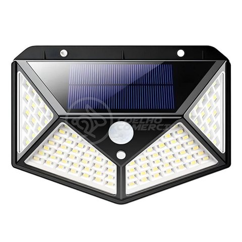 Luminária Lampada Recarregável Energia Solar com Sensor de Movimento 100 Leds Luz Branca Ip65