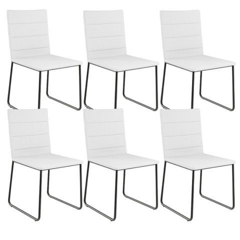 Kit 06 Cadeiras Decorativa Estofada para Sala de Jantar Preto Maya L02 Facto Branco - Lyam Decor