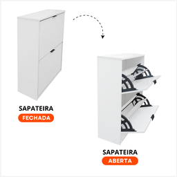 Porta Calçados Branco Sapateira Versatil de Parede Chão Madeira Mdf Decorativa Duas Gavetas 6 Pares - 3