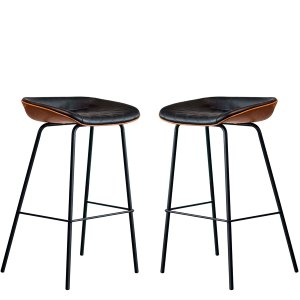 Kit 2 Cadeira Banqueta Industrial Alta com Assento Estofado Leather Edecasamoveis