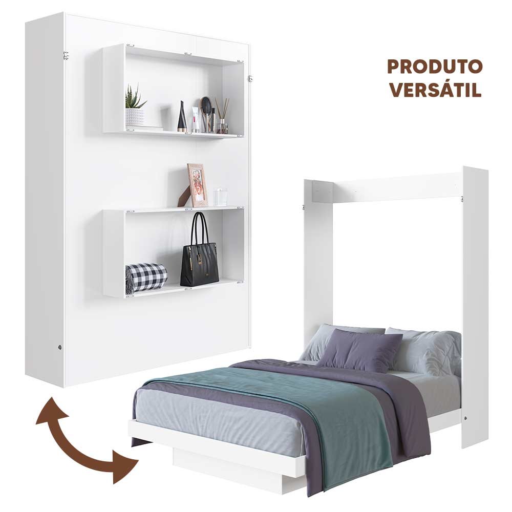 Cama Retrátil Embutida Casal Branco com Colchão Erias Jm Móveis - 2