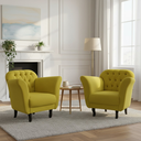Ver imagem 1 de Kit 2 Poltronas Decorativa Dália Couro Amarelo Pés Madeira Mz Decor